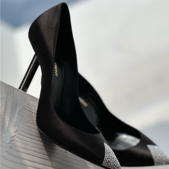 Saint Laurent Black Satin & Crystals Heels - Picture 8 of 9